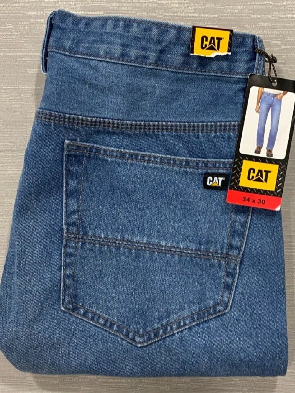 CAT Caterpillar Rigid Work Jeans Mens 34 x 30 Tough 100% Cotton Denim Pants